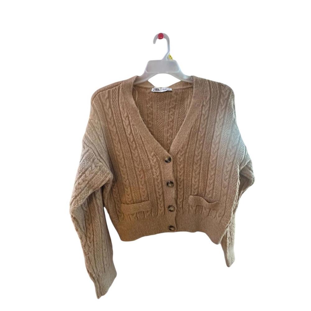 Zara Women's Cardigan S Brown  V-Neck Button Cardigan Camel  SIZE L # 1128 - Picture 15 of 16